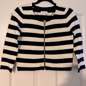 ELLE Black and White Striped Cardigan